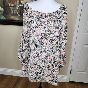 4/$25 FEVER off the shoulder paisley boho top, size XL